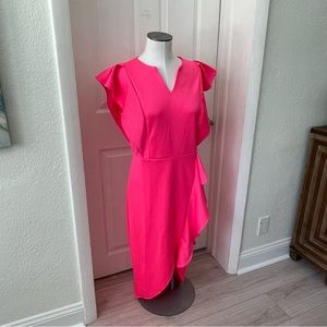 Hot pink bodycon side ruffle gorgeous dress never worn size 2-xl